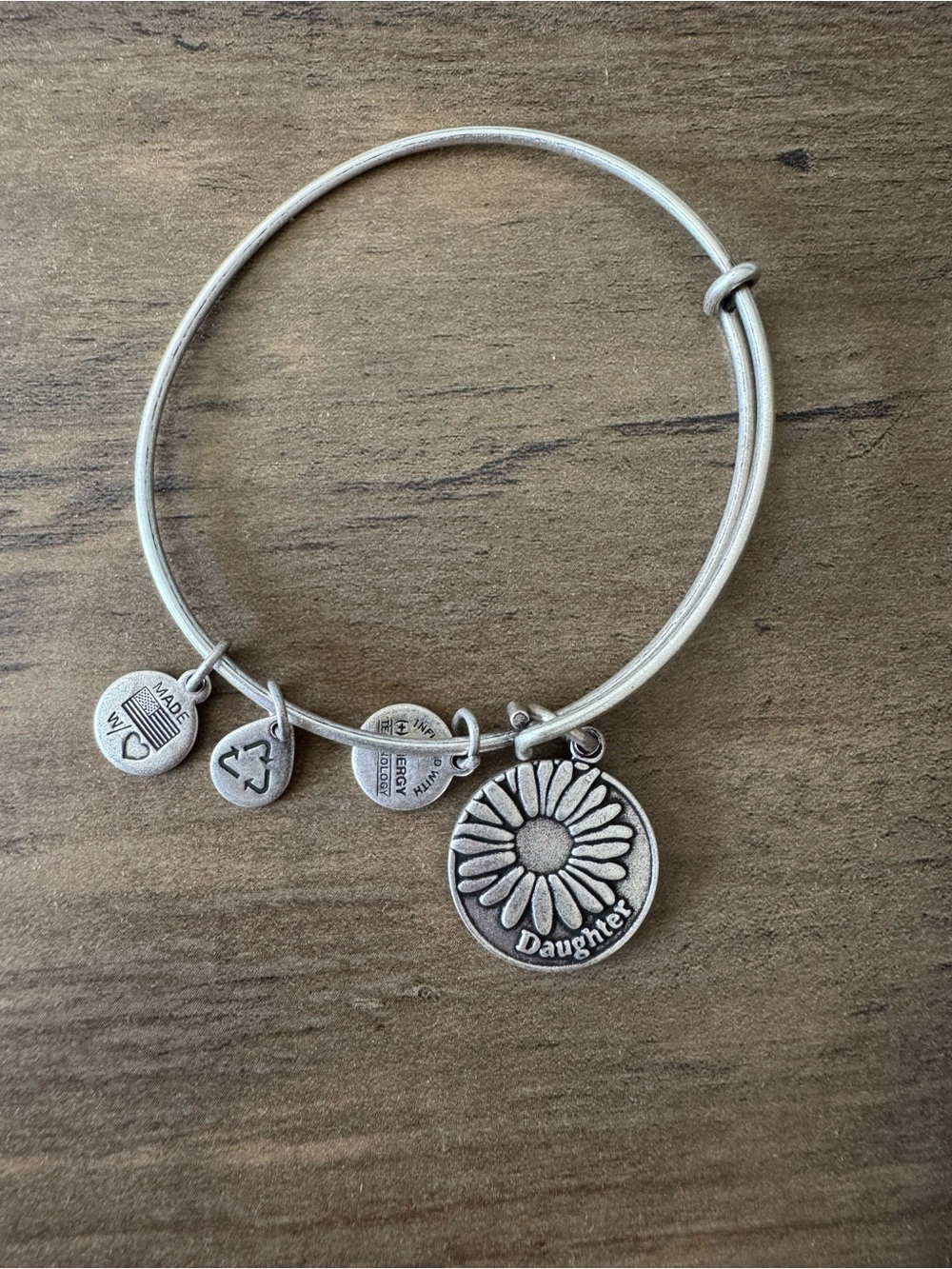Alex and Ani Silver Daisy 'Daughter' Charm Bangle